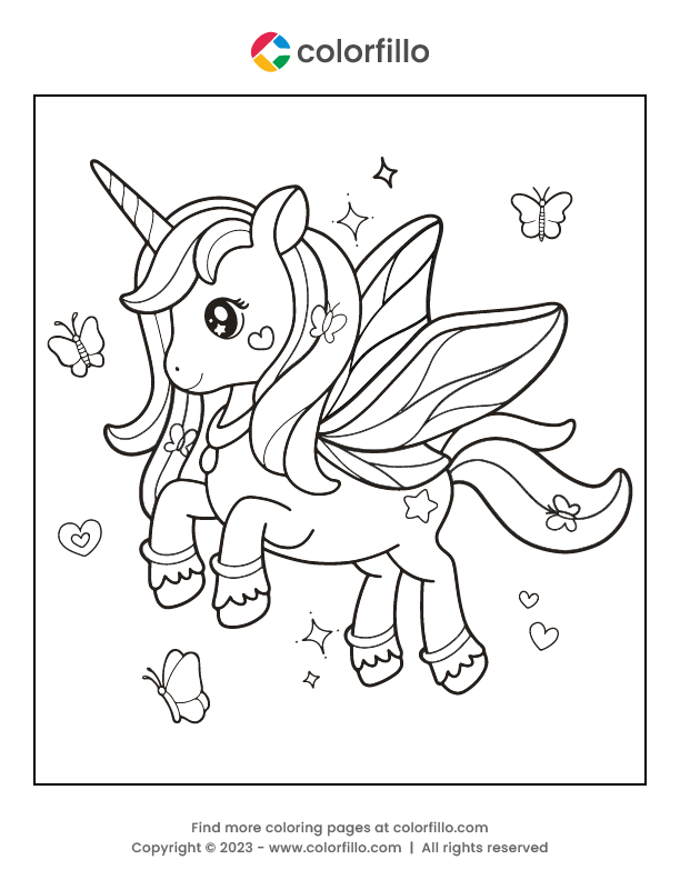 Free Online Butterfly Unicorn Coloring Page - colorfillo