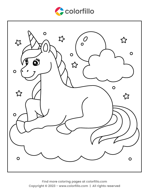 Free Online Cloud Unicorn Coloring Page - colorfillo