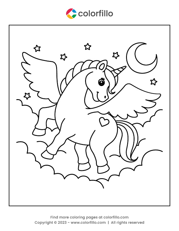 Free Online Flying Unicorn Coloring Page - colorfillo