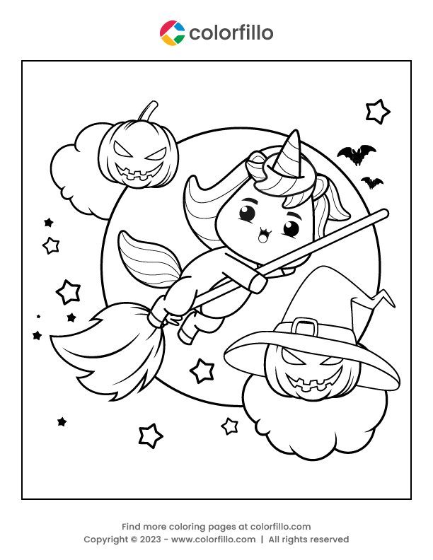 Free Online Unicorn Halloween Color Page - colorfillo