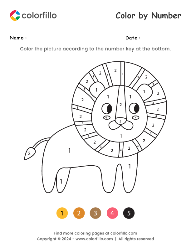 Free Online Lion Color by Number colorfillo