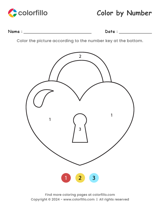 Coloring Lock Code Free Online Valentine Lock Color by Number - colorfillo