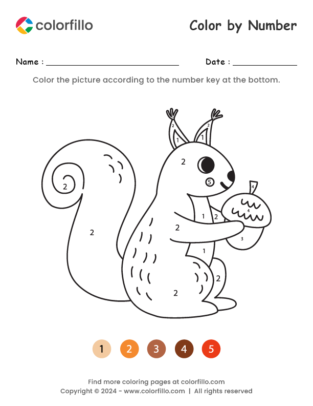 Free Online Cute Squirrel Color by Number - colorfillo