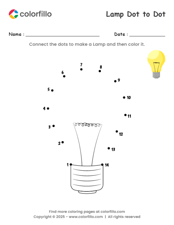 Lamp Dot to Dot Worksheet