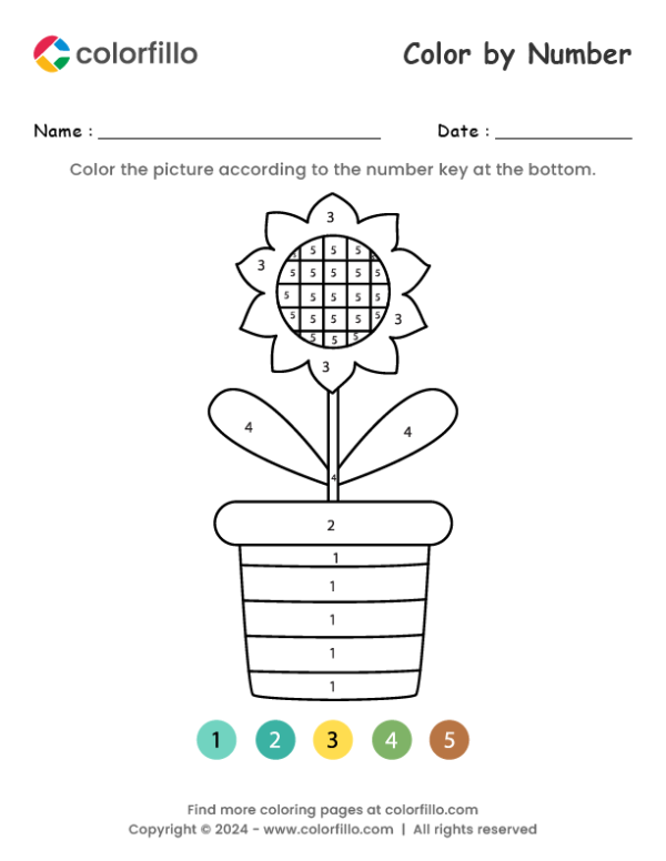 Sunflower Pot Color by Number