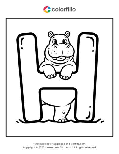 Hippo Letter H Coloring Page
