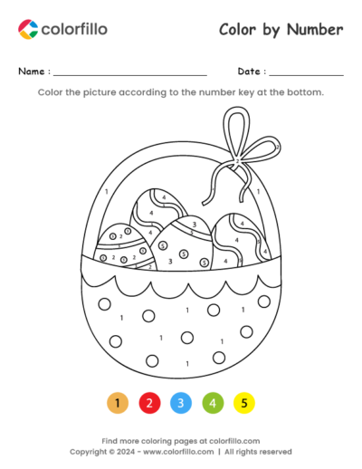 Cute Easter Basket Color by Number