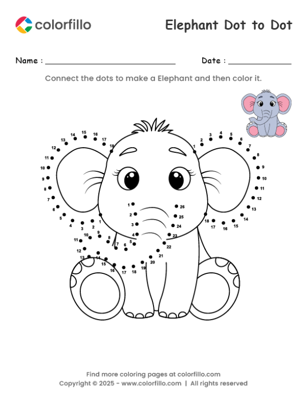 Elephant Dot to Dot Worksheet