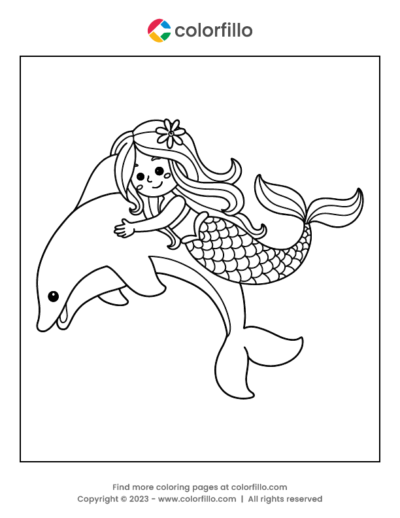 Mermaid and Dolphin Coloring Page