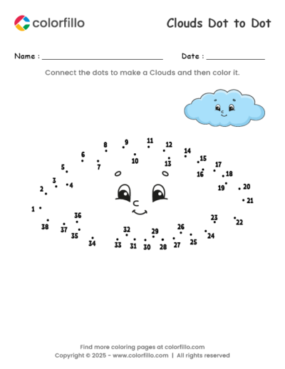 Clouds Dot to Dot Worksheet