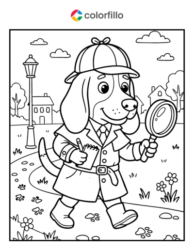 Detective Dog Coloring Page