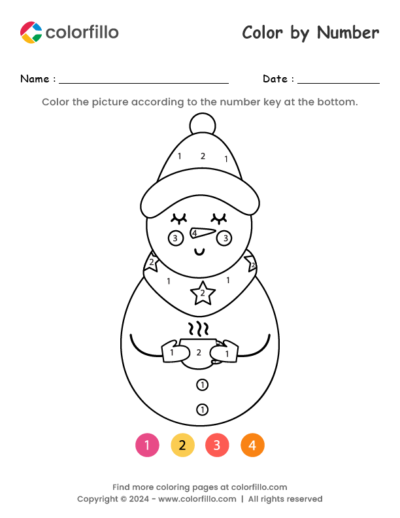 Kids Snowman Color by Number