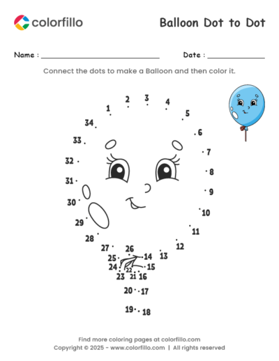 Balloon Dot to Dot Worksheet