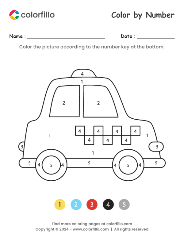 Taxi Color by Number