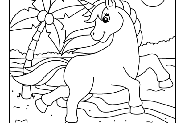 Beach Unicorn Coloring Page