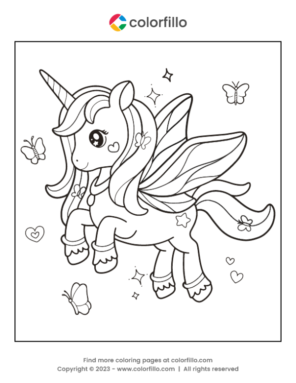 Butterfly Unicorn Coloring Page