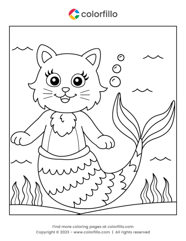 Cat Mermaid Coloring Page