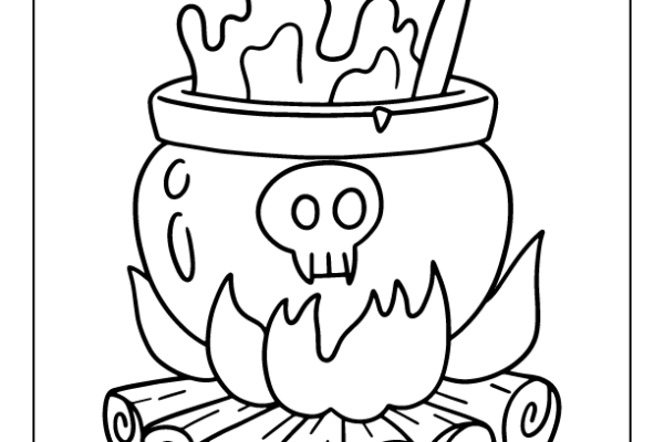 Cauldron Halloween Coloring Page