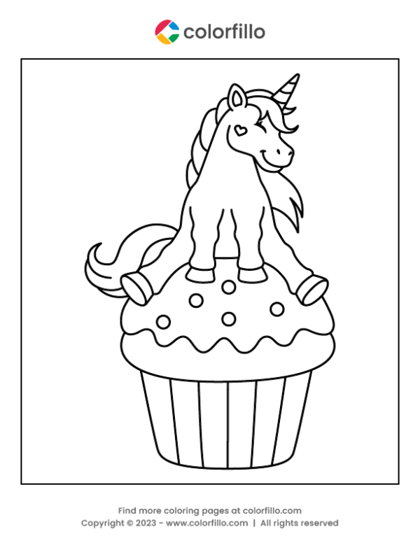 Cupcake Unicorn Coloring Page
