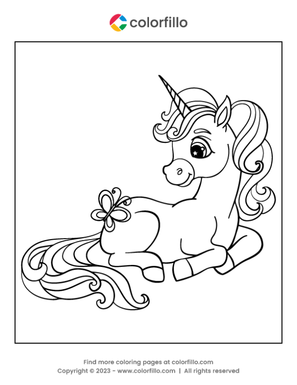 Cute Lying Unicorn Coloring Page
