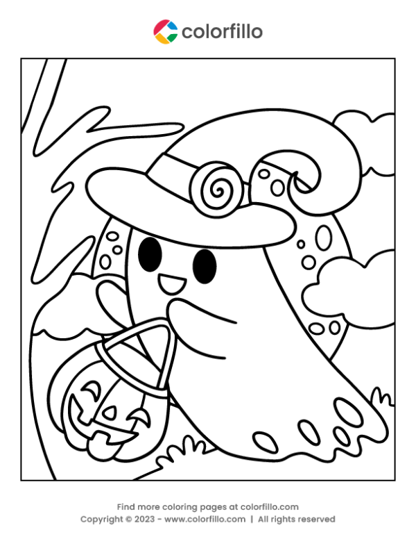 Ghost Witch Halloween Coloring Page