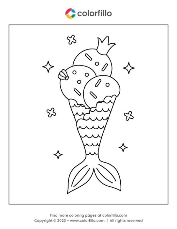 Mermaid Ice Cream Coloring Page