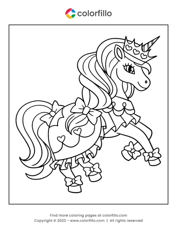 Princess Unicorn Coloring Page