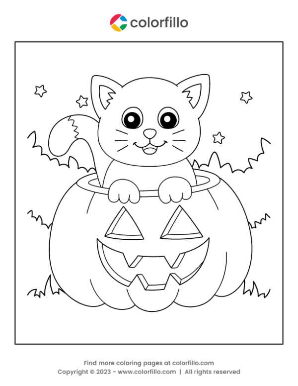 Pumpkin Cat Halloween Coloring Page