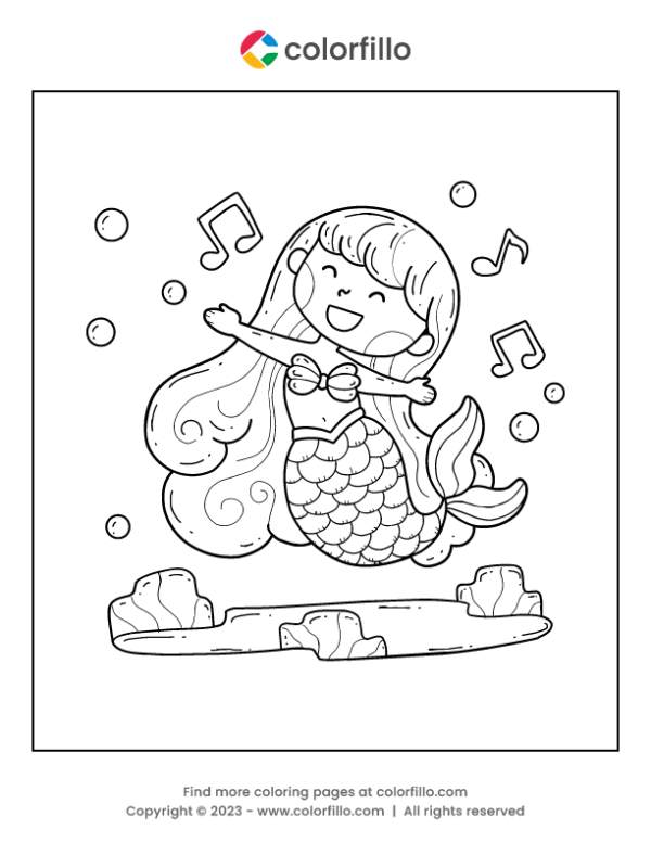 Singing Mermaid Coloring Page