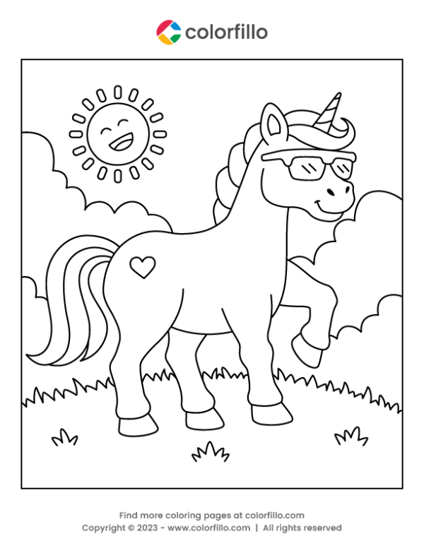 Sunglass Unicorn Coloring Page