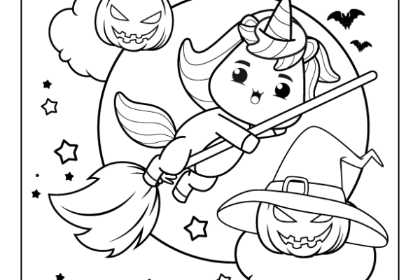 Unicorn Halloween Color Page