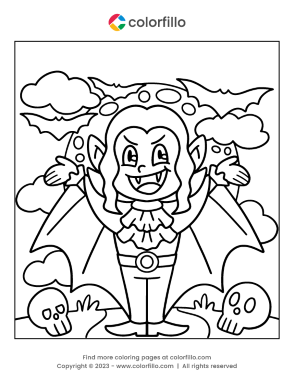 Vampire Girl Halloween Coloring Page