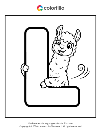 Llama Letter L Coloring Page