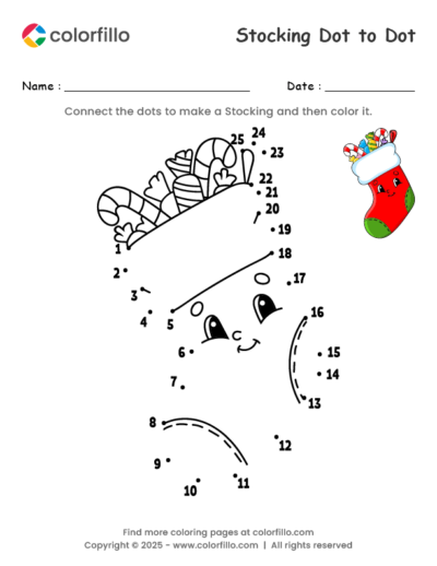 Christmas Stocking Dot to Dot Worksheet