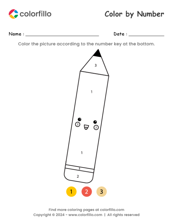 Kawaii Pencil Color by Number