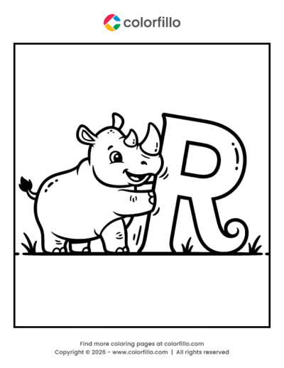 Rhino Letter R Coloring Page