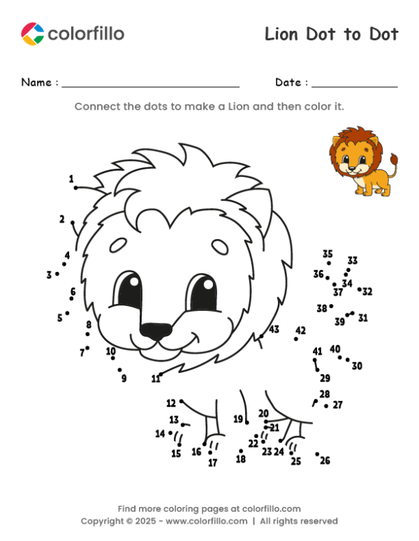 Lion Dot to Dot Worksheet