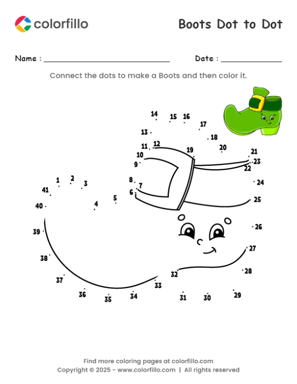 Boots Dot to Dot Worksheet