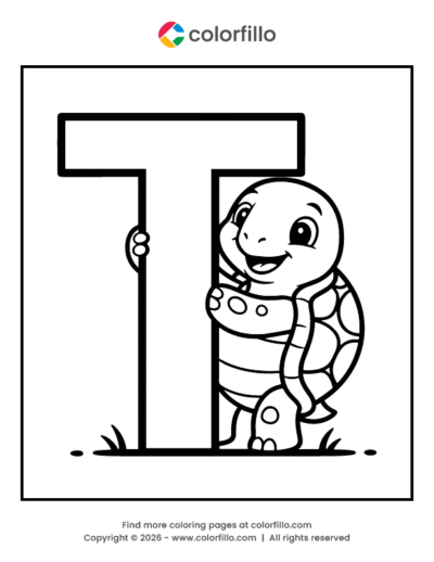 Turtle Letter T Coloring Page