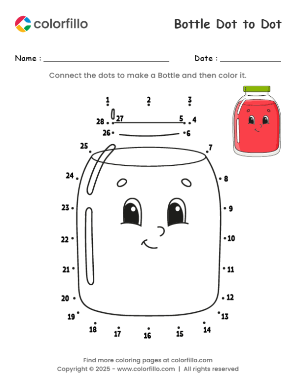Bottle Dot to Dot Worksheet