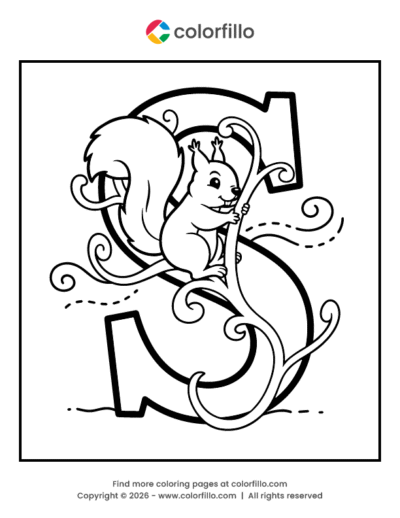 Squirrel Letter S Coloring Page